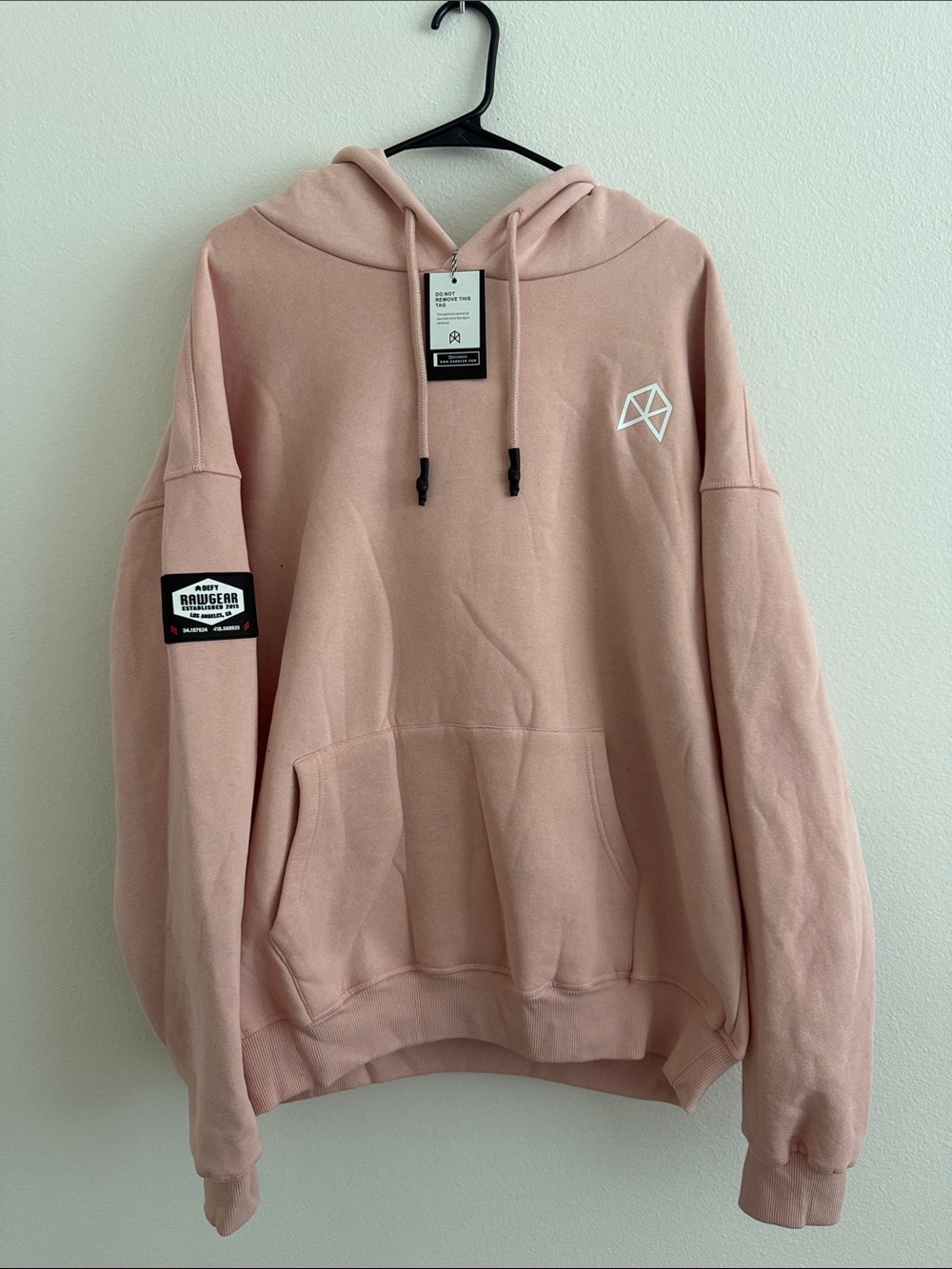 Men's Rose Pink Hooded Pullover Sweatshirt with Logo